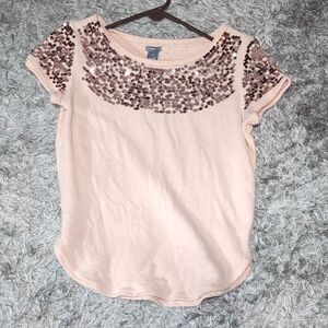 Aerie Pink Sequin Short Sleeve Blouse